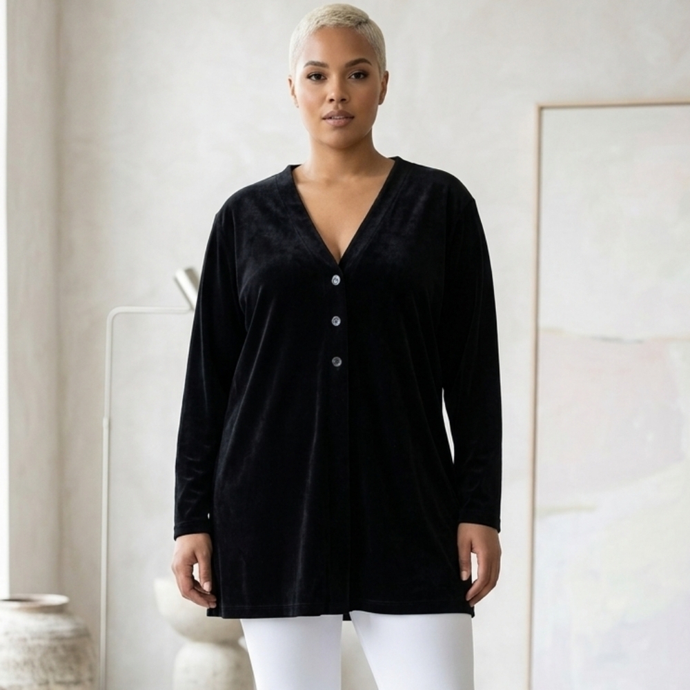 OSCAR MAXX🖤VELOUR So Pretty Button-Front Tunic CARDIGAN Lots of Stretch Sz 4X